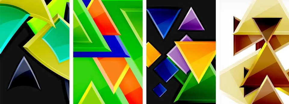 Glossy triangles geometric poster set for wallpaper, business card, cover Stock Illustration