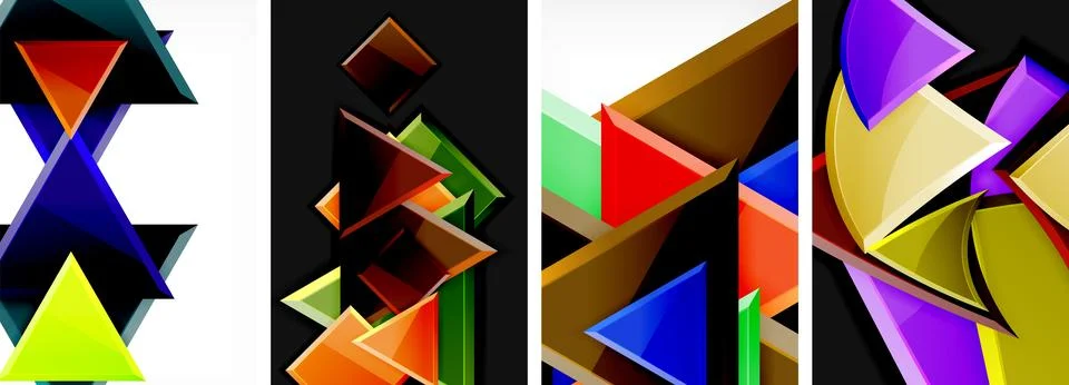Glossy triangles geometric poster set for wallpaper, business card, cover Stock Illustration