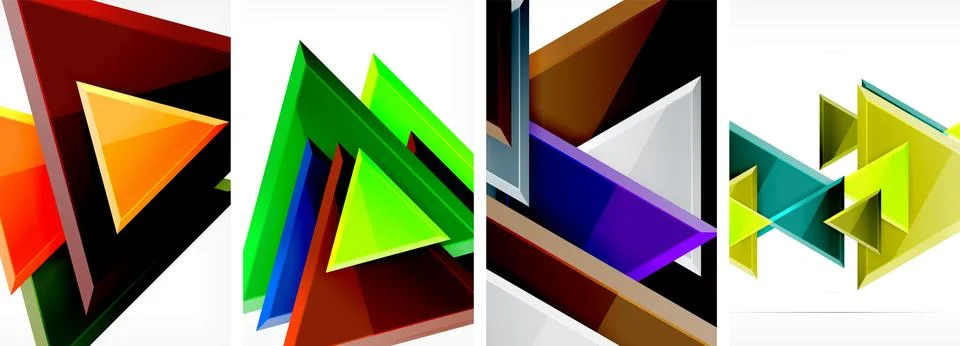 Glossy triangles geometric poster set for wallpaper, business card, cover Stock Illustration