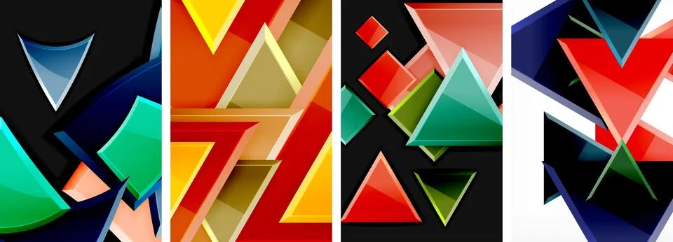 Glossy triangles geometric poster set for wallpaper, business card, cover Stock Illustration