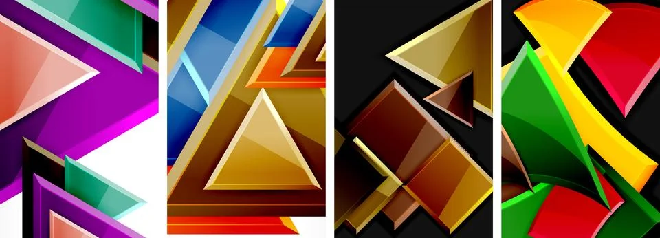 Glossy triangles geometric poster set for wallpaper, business card, cover Stock Illustration