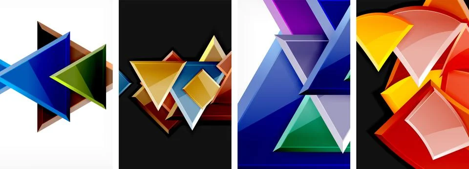 Glossy triangles geometric poster set for wallpaper, business card, cover Stock Illustration