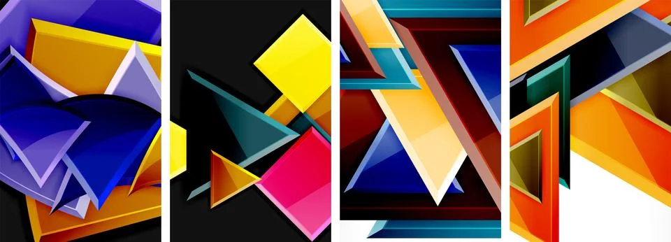Glossy triangles geometric poster set for wallpaper, business card, cover Stock Illustration