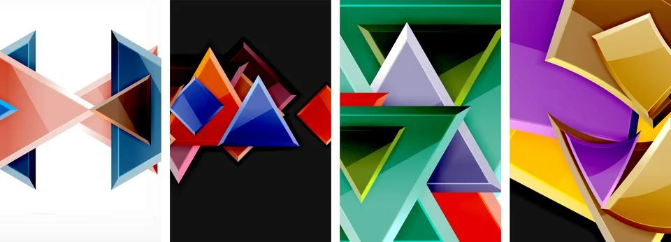 Glossy triangles geometric poster set for wallpaper, business card, cover Stock Illustration