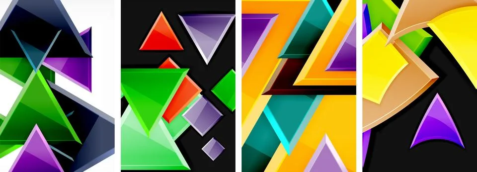 Glossy triangles geometric poster set for wallpaper, business card, cover Stock Illustration
