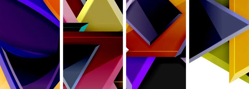 Glossy triangles geometric poster set for wallpaper, business card, cover Stock Illustration