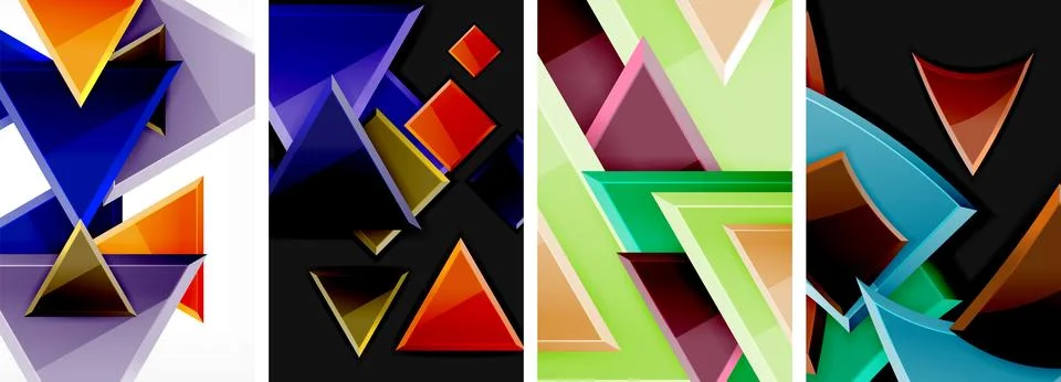 Glossy triangles geometric poster set for wallpaper, business card, cover Stock Illustration