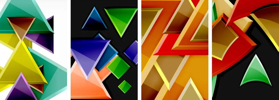 Glossy triangles geometric poster set for wallpaper, business card, cover Stock Illustration