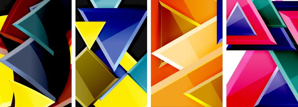 Glossy triangles geometric poster set for wallpaper, business card, cover Stock Illustration