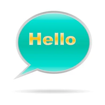 Glossy turquoise speech bubble vector icon golden text hello isolated Stock Illustration