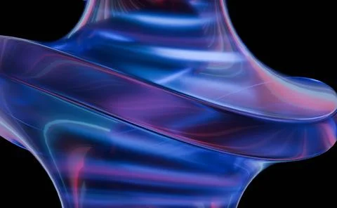 A glossy, twisted abstract form in iridescent blues and purples, reflecting.. Stock Illustration