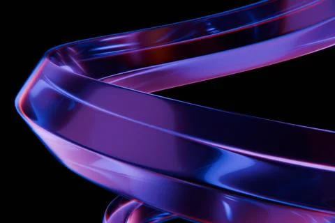 A glossy, twisting translucent ribbon glows with purple, blue, and orange l.. Stock Illustration