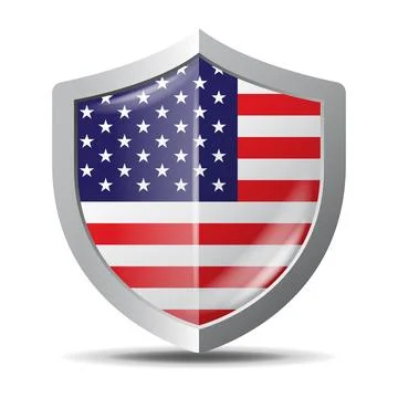 Glossy USA flag shield with metallic silver border. Symbolic of American se.. Stock Illustration