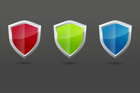 Glossy vector steel shield set. Protection symbol for design Stock Illustration