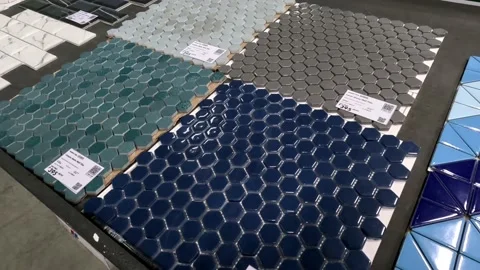 Glossy Wall Tiles in Mosaic Pattern in a Hardware Store Stock Footage 236591795