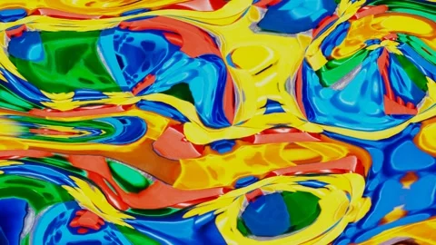 Glossy wavy deformable plane with multicolored psychedelic flowers. 3d render lo Video stock 308873199