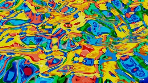 Glossy wavy deformable plane with multicolored psychedelic flowers. 3d render lo Stock Footage 308873201