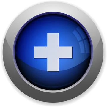 Glossy web button blue plus 스톡 일러스트