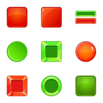 Glossy web button icons set, cartoon style Stockillustratie