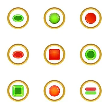 Glossy web button icons set, cartoon style Illustrazione stock