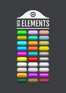 Glossy web elements. Colored oval buttons for your design. 3d glass menu icon Stockillustratie