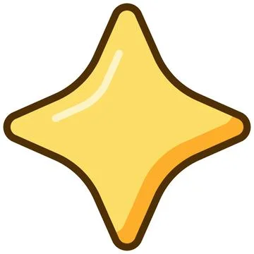 Glossy yellow four pointed star sparkle icon with thick outline. Stock Illustration