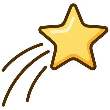 Glossy yellow shooting star flat icon with motion lines. Stock Illustration