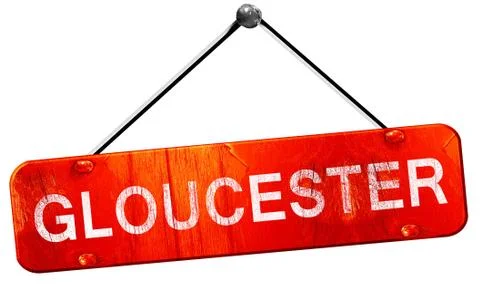 Gloucester, 3D rendering, a red hanging sign Stock Illustration