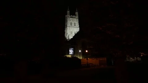 Gloucester Cathedral at night in England Stock Footage 81372676