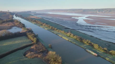 The Gloucester Sharpness Canal and Purton Hulks in Gloucestershire, England. Stock Footage 297553423