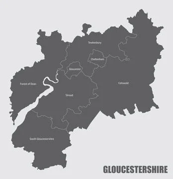 Gloucestershire county administrative map Stock Illustration