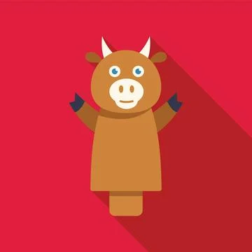 Glove puppet bull toy on red background is waving Stock Illustration