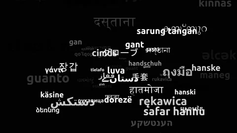 Glove Translated in 60 Worldwide Languages Endless Looping 3d Zooming Wordclo Stock-Footage 145216792
