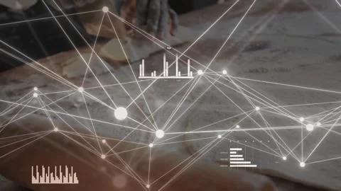 Gloved assistant entering, cutting dough on floured bench, HUD showing data for Stock Footage 333705061
