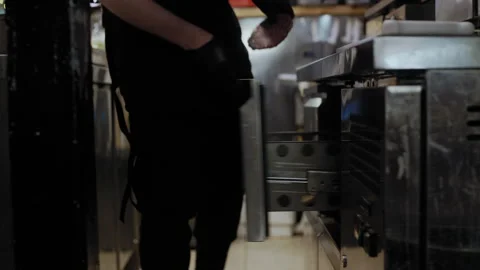 Gloved Chef Takes Meat from Fridge for Meal Prep Vidéo 307427744