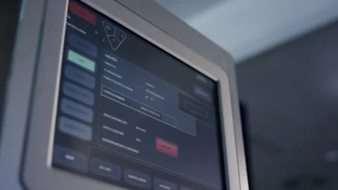 Gloved Finger Touching Industrial Touchscreen, Packaging Machine, Close Up Stock Footage 341331470