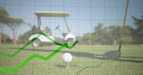 Gloved hand entering from right placing golf ball near club head while data Stock Footage 314687523