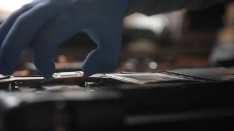 Gloved Hand Handling Computer Processor Chip Stock Footage 328863172