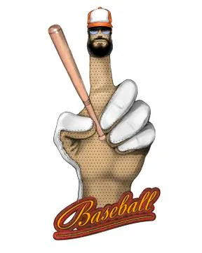 Gloved hand holding a baseball bat. The inscription "Baseball" Stock Illustration