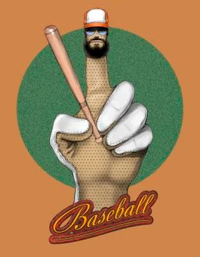 Gloved hand holding a baseball bat. The inscription "Baseball" Stock Illustration