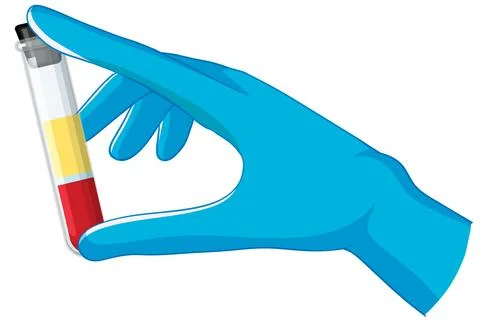 Gloved Hand Holding Blood Sample Test Tube 스톡 일러스트