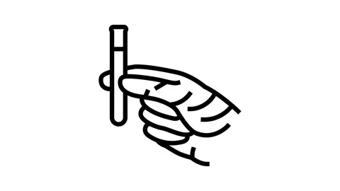 Gloved hand holding toxic sample chemical pollution line icon animation Stock Footage 326122472