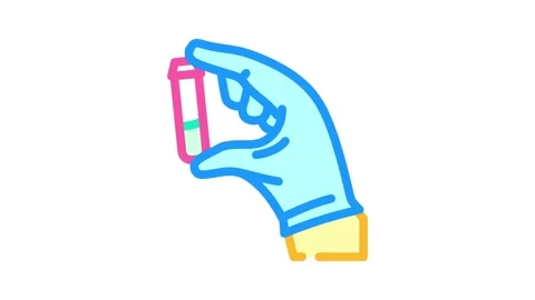 Gloved hand holding toxic sample chemical pollution color icon animation Stock Footage 327256543