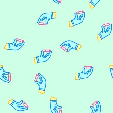 Gloved hand holding toxic sample chemical pollution vector seamless pattern Illustrazione stock