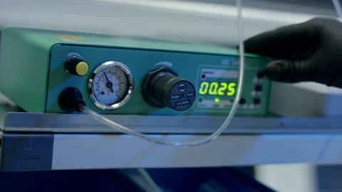 Gloved Hand Operating Digital Measuring Device with Gauge, Test Bench, Close Up Stock-Footage 341488041