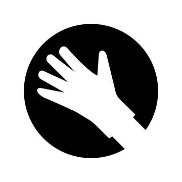 Gloved hand. Round icon. Vector clipart. Black and white illustration. Stock Illustration