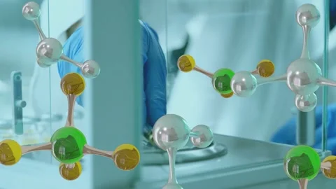 Gloved hand sliding door, lab tech placing vial on balance for weighing while Stock Footage 334883965