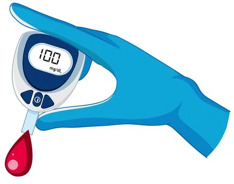 Gloved Hand Using Blood Glucose Meter for Testing Illustrazione stock