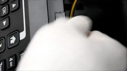 Gloved Hands Adjust Printer Component During Repair Vidéo 321337625