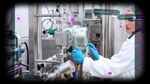 Gloved hands entering right tech turning valve tuning clamp ensuring sanitary Stock Footage 333004679